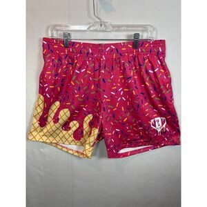 Fun Print Ice Cream Donut Sprinkles Pink Athletic Shorts Men's Size L